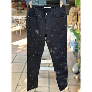 NWOT Levis 711 Skinny Faded Blk Rhinestone Studded Flashdance Ankle Jeans SZ 28